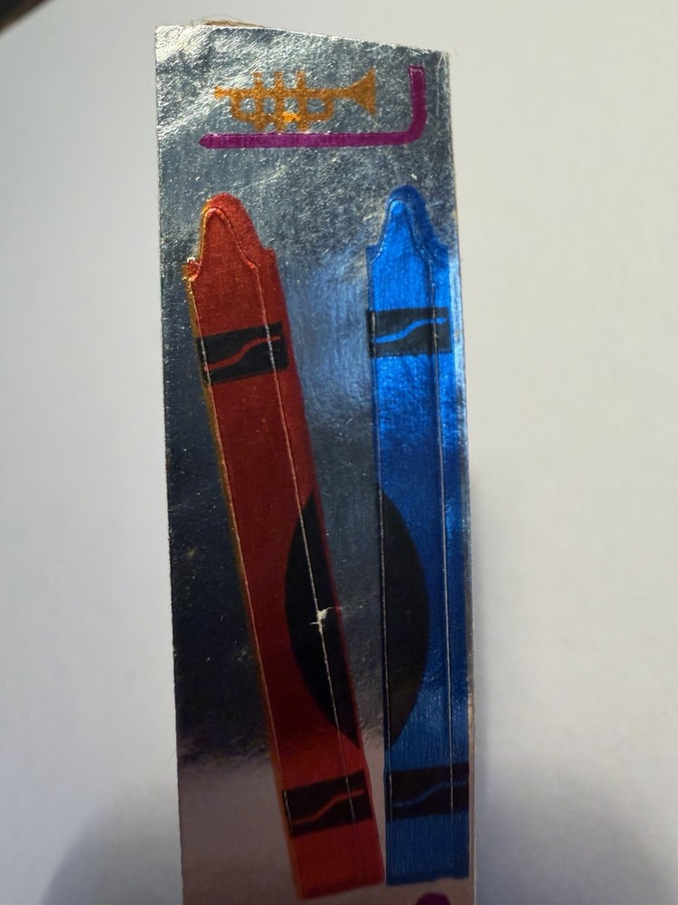 VINTAGE 80s CARDESIGN TOOTS «CRAYONS» 6” METALLIC FOIL STICKER STRIP MUS 132CX