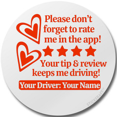 Custom Delivery Driver Tip Sticker –Please Rate Me 5 Star 2” Round Label 50 Pack