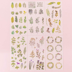 Plants Scrapbook Stickers,12 Sheets DIY Decorative Green Leaf Decals Stickers fo