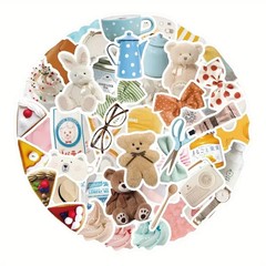 50pc Pastel Aesthetic Girly Bow & Bear Sticker Lot Laptop, Scrapbook, Journaling