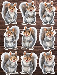 Gray Squirrel Die Cut Vinyl Stickers Set Scrapbooking Laptop Water Bottle
