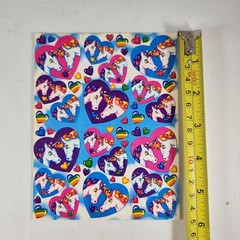 Vintage Lisa Frank Sticker Sheet Unicorns in Hearts S168 1990s 4.5×6″