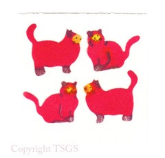 Vintage 80’s Great Seven 7 FUZZY Dark Reddish Pink Cats Sticker Mod