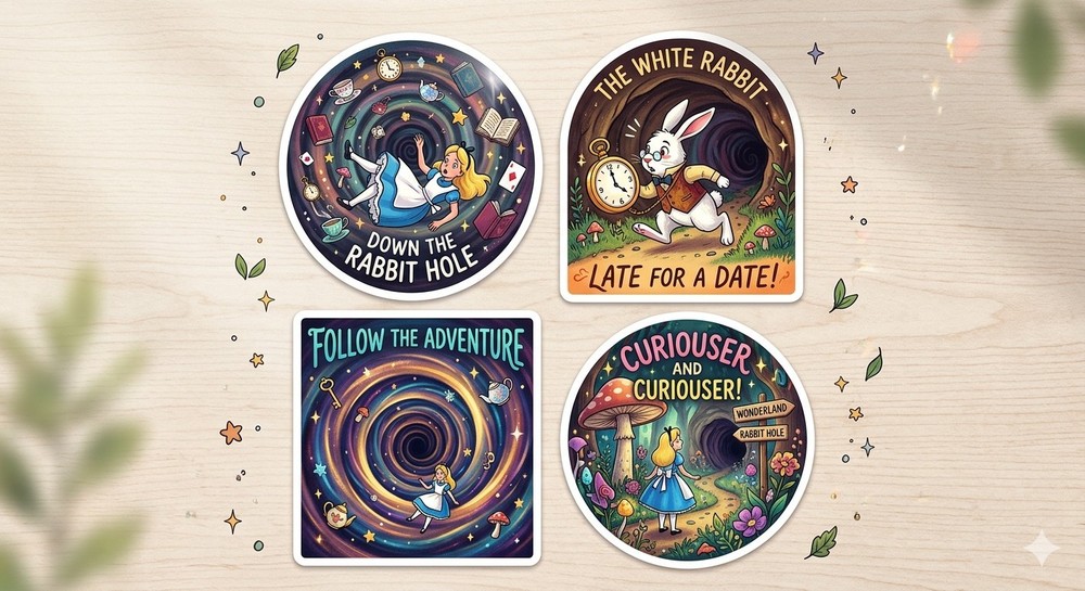 4 Pcs Alice In Wonderland Stickers Journal Scrapbook