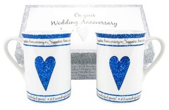 Beautifully Designed 45th Sapphire Wedding Anniversary Set of Ceramic Mugs wi…