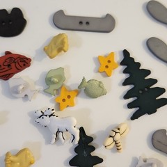 UNUSED Decorative Buttons OUTDOORS CANOE FISH TREE MOOSE Crafts Sewing Scrapbook