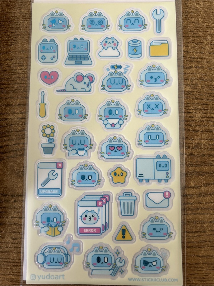 Stickii Club Blue Robot Kitty Stickers Sheet By Yudoart