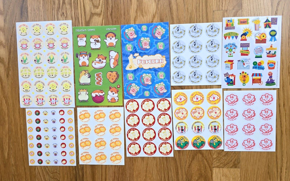 170 POPCORN SCRATCH SNIFF Stickers UNIQUE & COLORFUL Assortment WACKY WHIFFERS