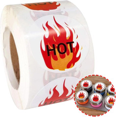 500/Roll 1.5 Inch round Hot Stickers Fluorescent Red Flame Stickers Hot Labels –