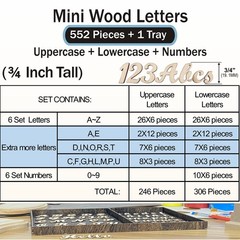 552 Pieces 0.75 Inch Mini Unfinished Wooden Letters 3/4 In, light wood color