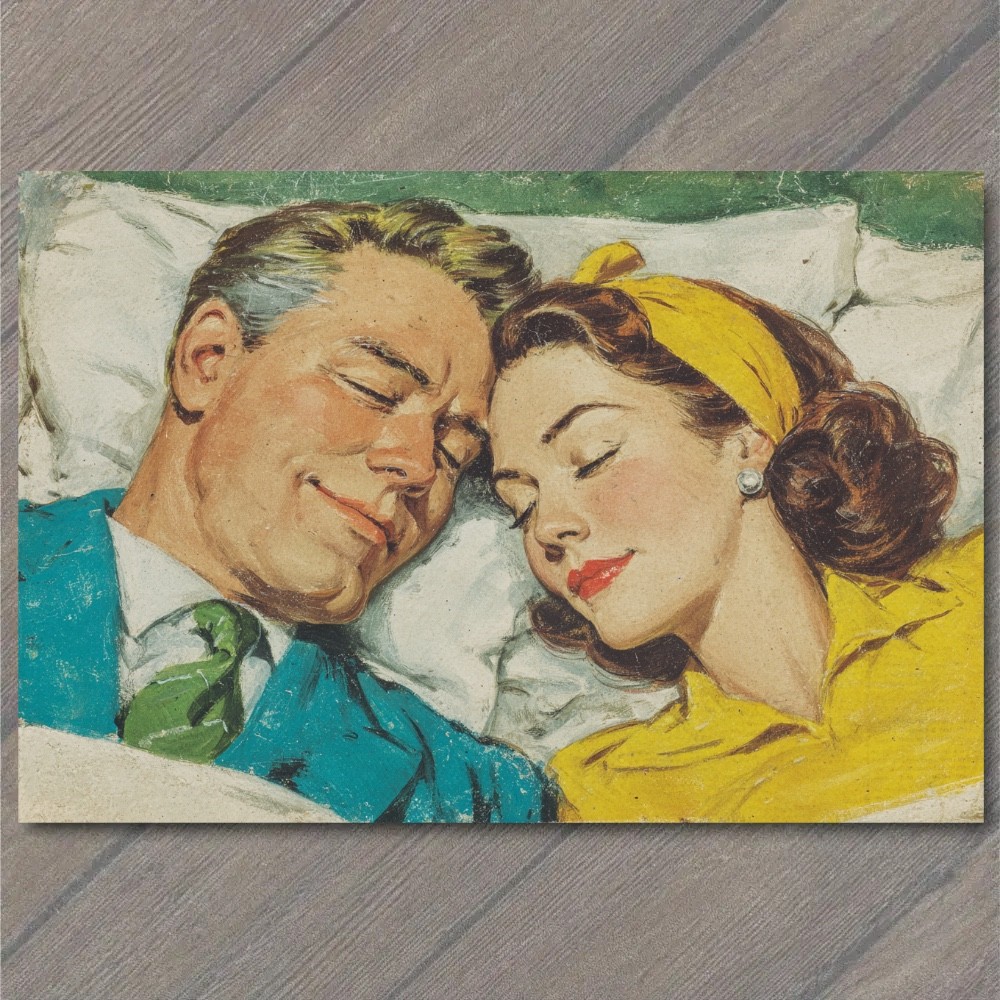 STICKER Retro Sleeping Couple Bed Romance Classic Lovers Nostalgia
