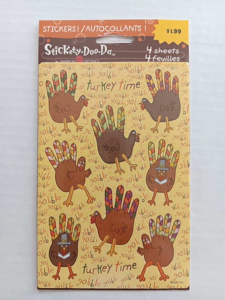 Vintage American Greetings Stickety-Do-Da Turkey Handprint Stickers – 4 Sheets
