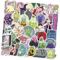 50PCS Witch Design Stickers Tear Resistant Adhesive for Crafting DIY Projects