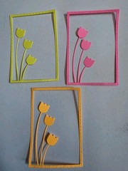 3pcs. Small Bright Color Tulips cardstock Die cut fancy frames 2 7/8″×4″.