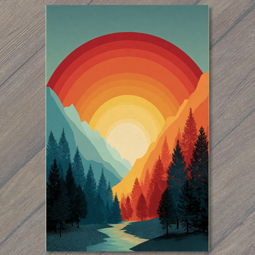 STICKER Radiant Mountain Sunset Bold Colors Rainbow Pines Retro Peaks