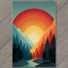 STICKER Radiant Mountain Sunset Bold Colors Rainbow Pines Retro Peaks
