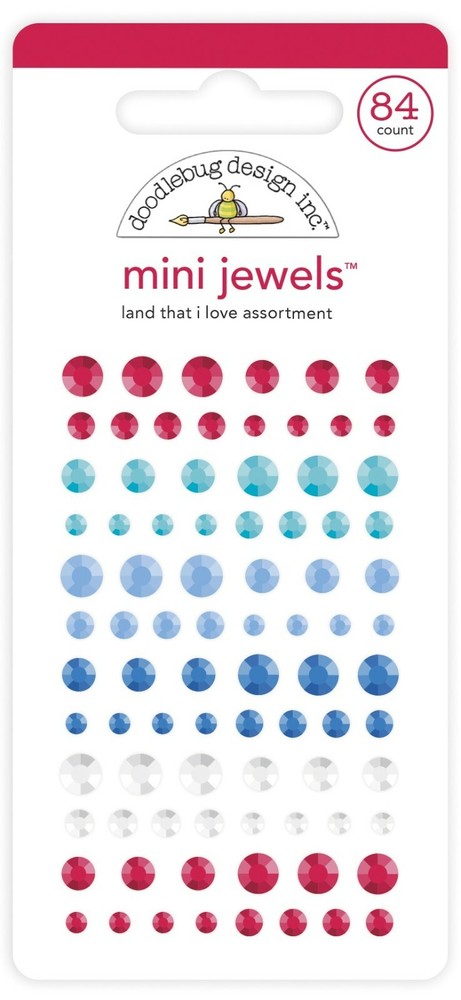 Crafts Doodlebug Mini Jewels Repeats Assorted Sizes Gems Bling Red White Blue