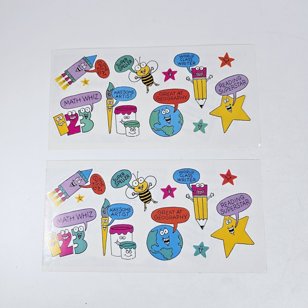Vintage Stickers Rewards 2 Sheets 20 Stickers Class Teacher School 90s