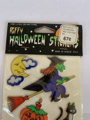 Vtg Halloween Puffy Stickers Taiwan Lot of 3 Owl Pumpkin Ghost Skeleton NOS