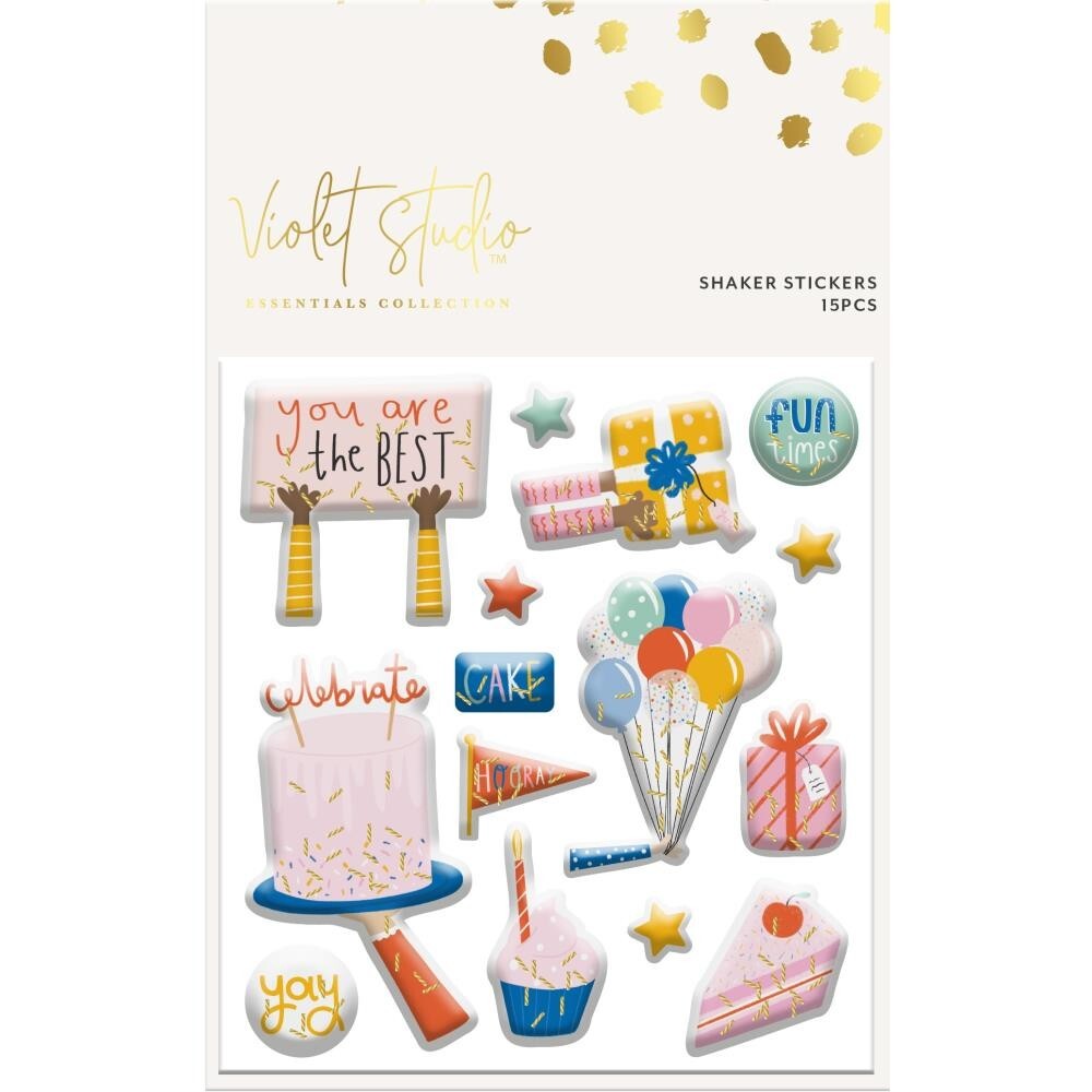 Violet Studio Celebrate Shaker Stickers Party Cake Balloons Present Fun Times