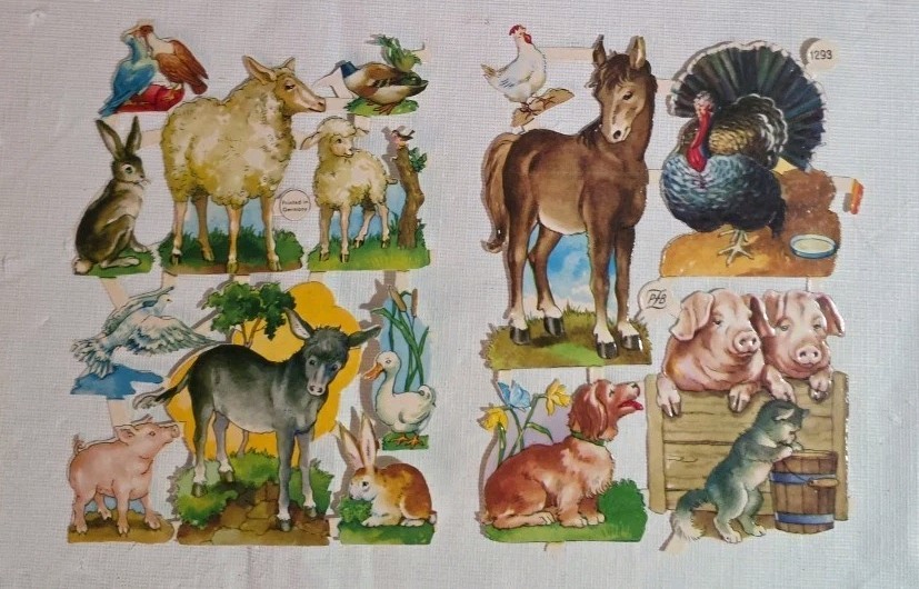 Vintage PZB Embossed Die Cuts Victorian Farm Animals Paper Germany NOS Lot Of 2
