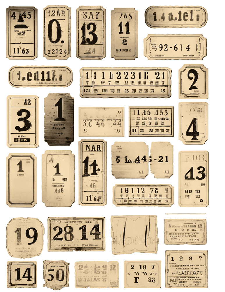 Vintage Numbers Card Toppers Collage Sheet Supplies Scrapbooks Junk Journal