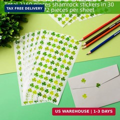 MixTeach Green Shamrock Stickers, 2160 Pcs, Paper, Self-Adhesive, for St. Patric