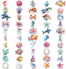100Pcs Marine Life Stickers for Water Bottles, Fish, Jellyfish, Multi Color
