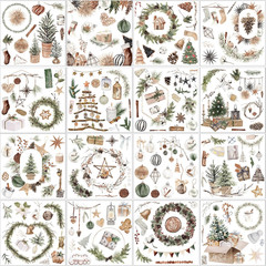 16 Sheets Rustic Christmas Rub on Transfers for Crafts Xmas Tree Wreath Ball Soc