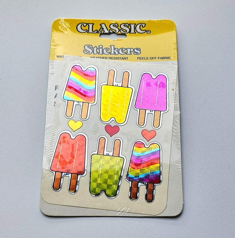 Vintage 80s Prism BJ Decal Specialties Rainbow Popsicles Sticker Sealed Pack NIP