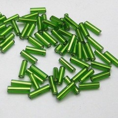 2000 Glass Tube Bugle Beads 2X7mm Green Silver-Lined + Storage Box