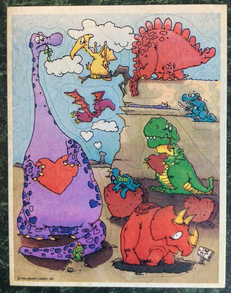 Vintage HALLMARK Sticker Sheet DINOS DINOSAUR PREHISTORIC CREATURES Retired