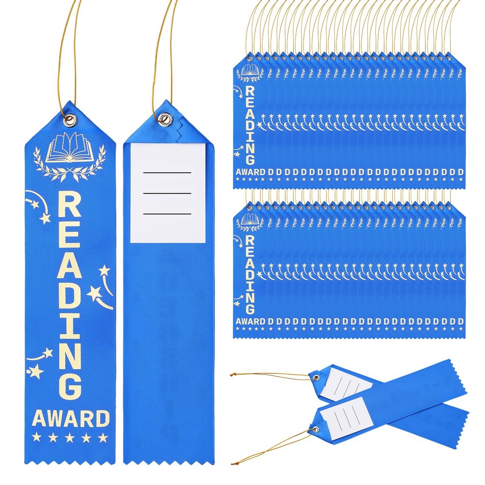 50 PCS Reading Award Ribbons 8 x 2 Inches Bulk Event Card Rope Achievement