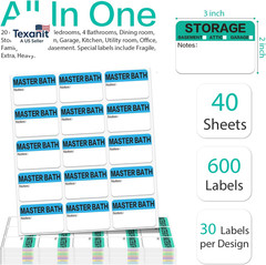 600 Count 3 X 2 Large Home Moving Packing Box Labels for 3-4 Bedroom House with