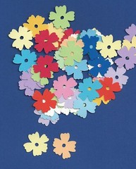Flower Die Cuts – 1″ diameter – 50 pcs. Ruffle edge flowers, ANY COLOR(S)