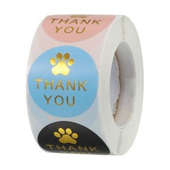 1 Roll Paw Print Thank You Labels 1.5″ Adhesive Gold Dog Paw Tags 500 Count/Roll