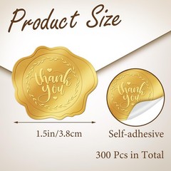 300 Pcs Gold Envelope Seal, Gold Thank You Stickers – Embossed Foil, Self-Adh…