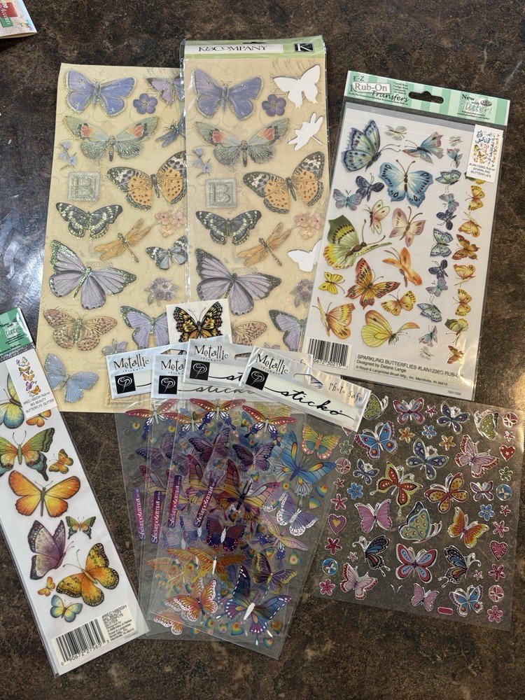 Butterflies Scrapbook Stickers & Rub On Transfers Lot