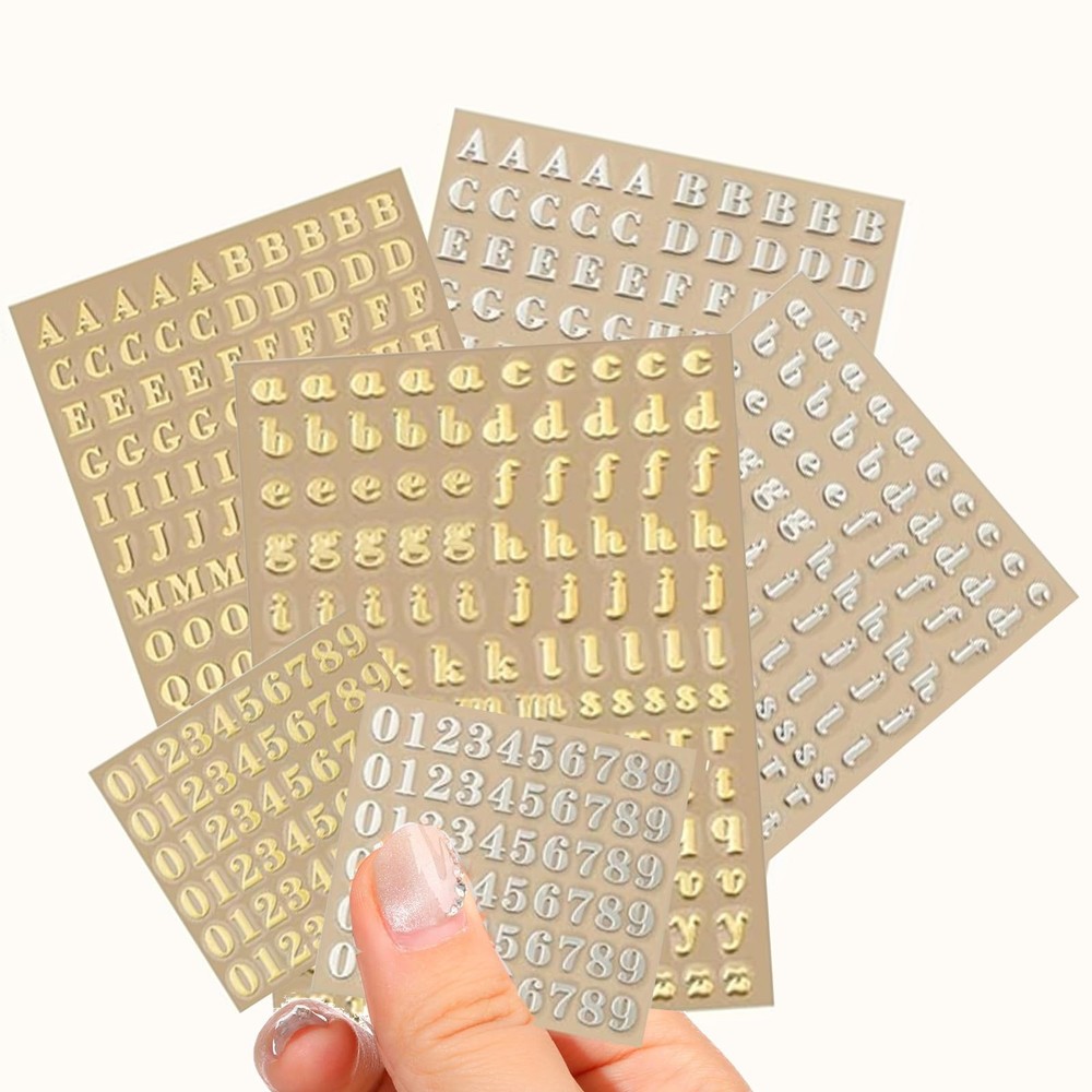 6 Sheets 9mm Alphabet Number Stickers Mini Letters Stickers Glitter Alloy Sel…