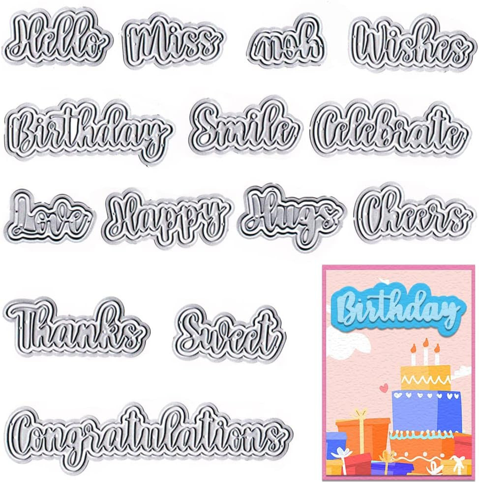14 PCS Holiday Words Metal Die Cuts for Card Making, Birthday Thanksgiving Words