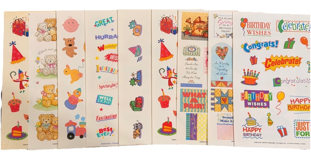 Vintage Current Inc Stickers Lot Of 9 Sheets Baby, Flowers, Ect