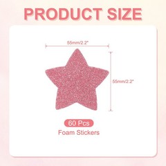 2.2″x2.2″ Star Foam Stickers, 60Pcs EVA Self Adhesive Foam Shape Sticker, Pink