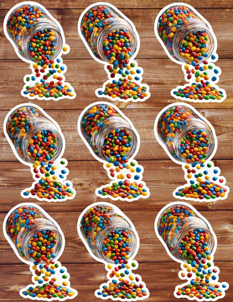 Jar of Rainbow Candy Die Cut Stickers Set Scrapbooking Laptop Water Bottle