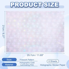 12x8in Holographic Laminate Sheets 6Pcs Sticker Paper Firework Pattern