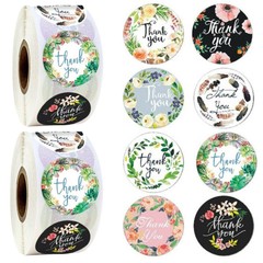 2 Roll of 1000pcs 1inch Assorted Floral Thank You Stickers Round Sealing Labels