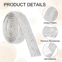 3 Pcs 3 Yard Pearl Rhinestone Ribbons, 2cm Pearls Rhinestone Tape White