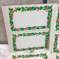 Vintage Christmas Holiday Label Stickers Lot Of 8 Red Green Holly Borders