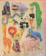 Vintage Stickers American Greetings Jungle Clay Animals Mayan Panda Hippo Sheet