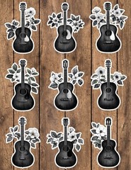 Black and White Guitar Vinyl Stickers Set Scrapbooking Laptop Waterbottle