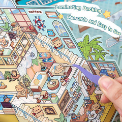 4 Sets Big DIY 3D Sticker Scene Isometric Miniature Room Book Kids House Sticker
